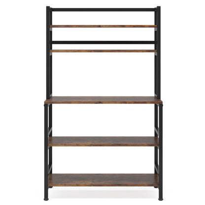 5-tier kitchen bakers rack with hutch microwave stand in black with natural wood shelves on Tampa Home & Garden Store