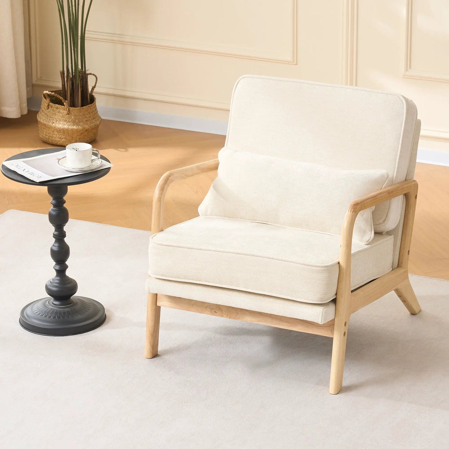 Upholstered Living Room Chair With Lumbar Cushion