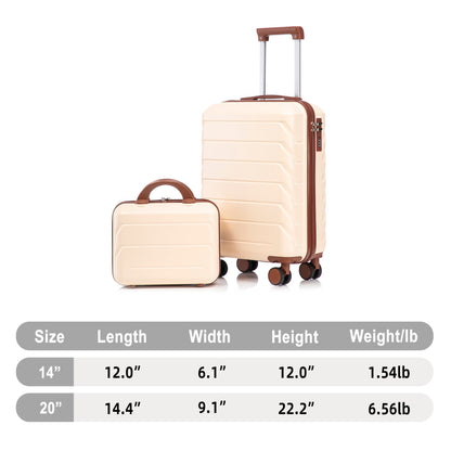 HouseOfZazla beige ABS spinner luggage set with brown trim 14in and 20in suitcases on Tampa Home & Garden Store