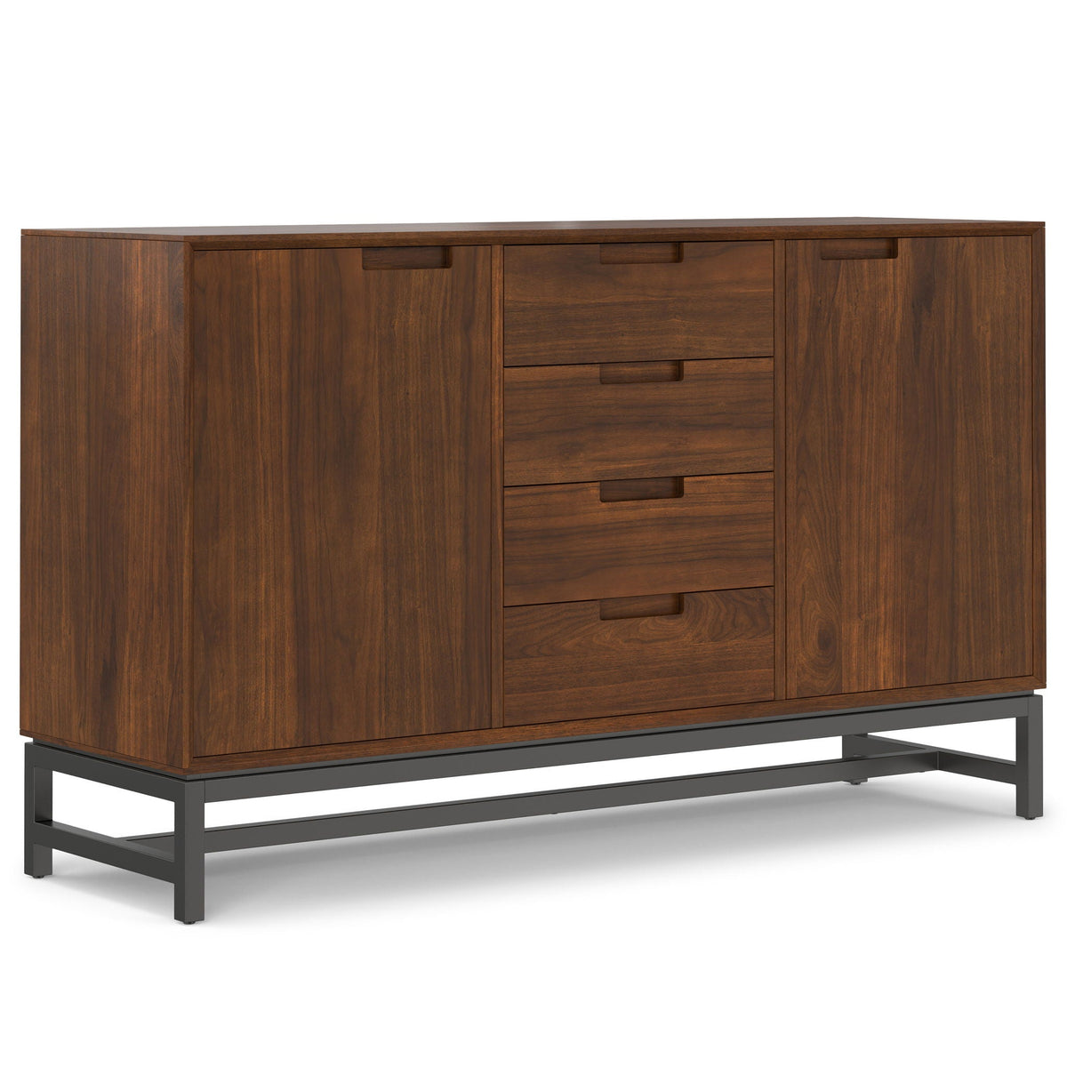 Banting sideboard with centre drawers in oak finish, HouseOfZazla oak veneer on black metal base on Tampa Home & Garden Store