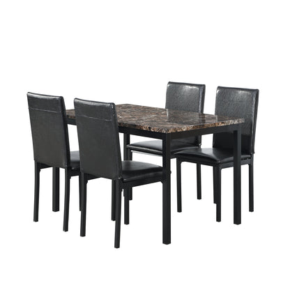5 Piece Metal Dinette Set with Faux Marble Top in Black including four black faux leather chairs on Tampa Home & Garden Store
