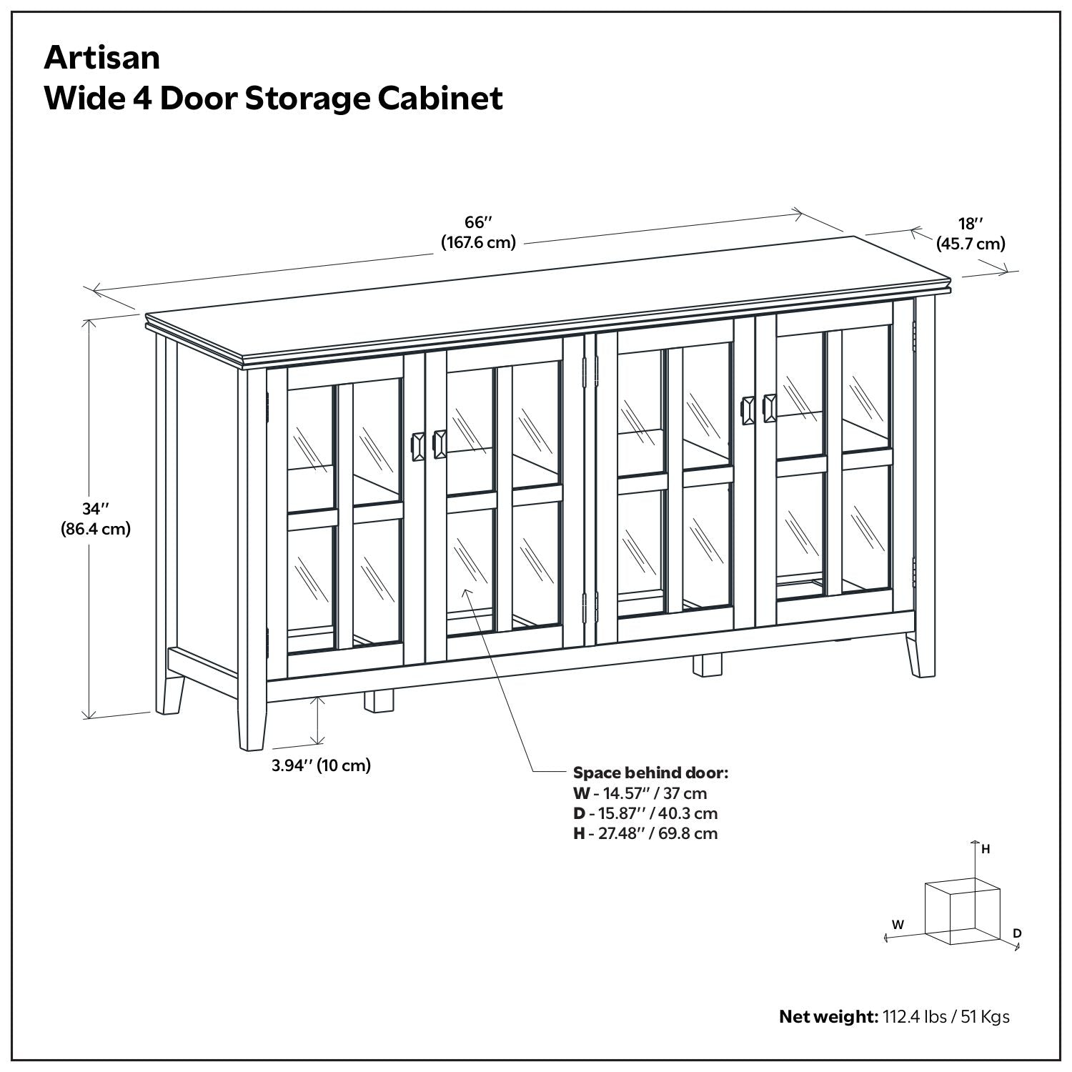 Artisan Handcrafted Wide 4-Door Storage Cabinet, HouseOfZazla, glass-panel doors, 66 inches wide on Tampa Home & Garden Store