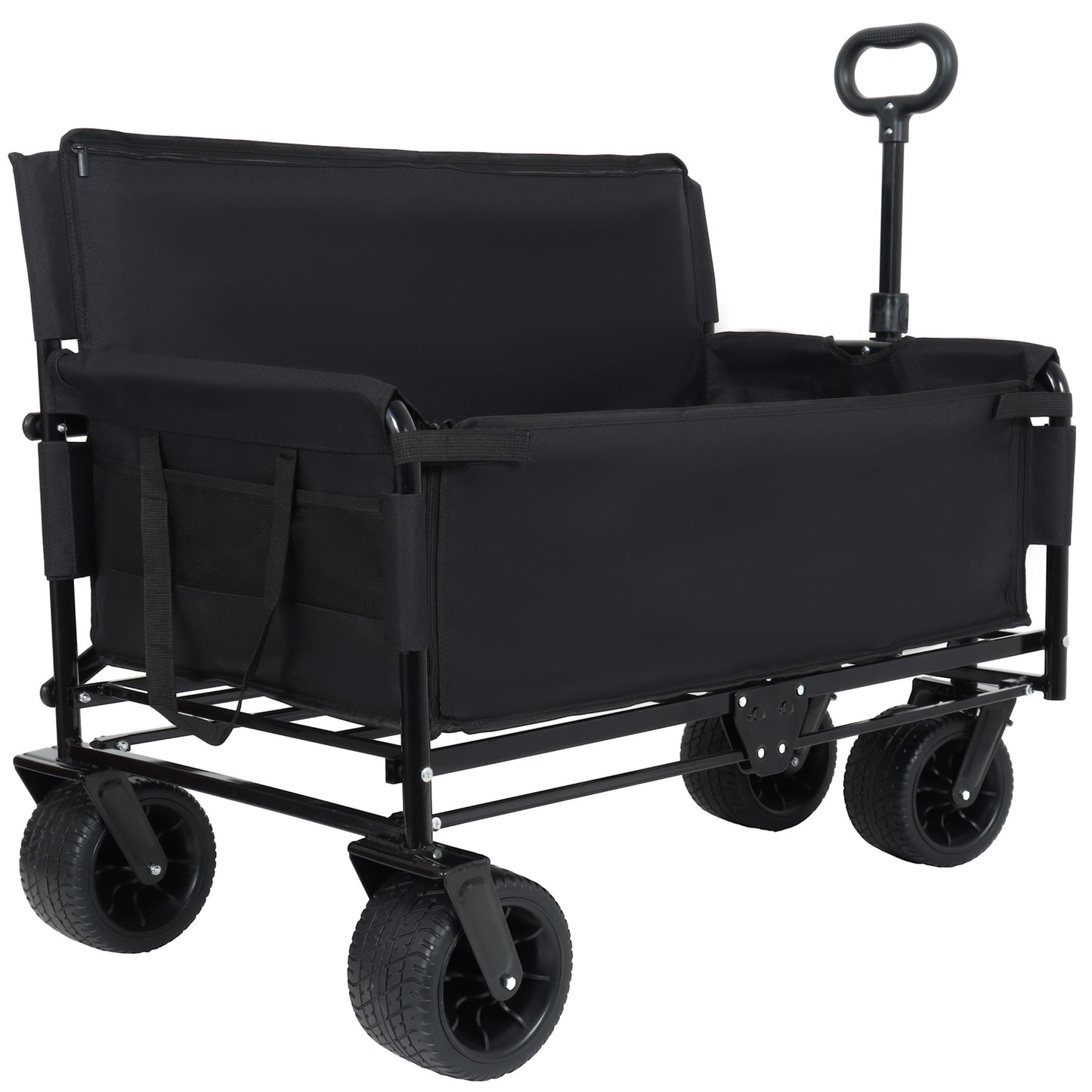 3-in-1 folding wagon with bench seat and storage, black fabric outdoor cart with storage pockets on Tampa Home & Garden Store