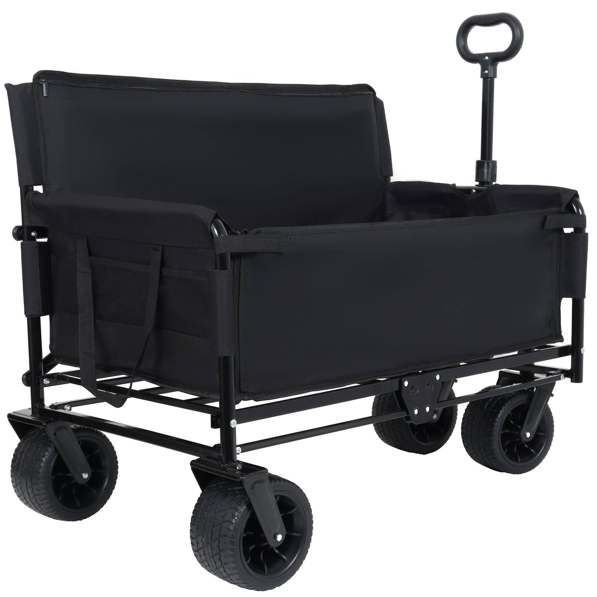 3-in-1 folding wagon with bench seat and storage, black fabric outdoor cart with storage pockets on Tampa Home & Garden Store