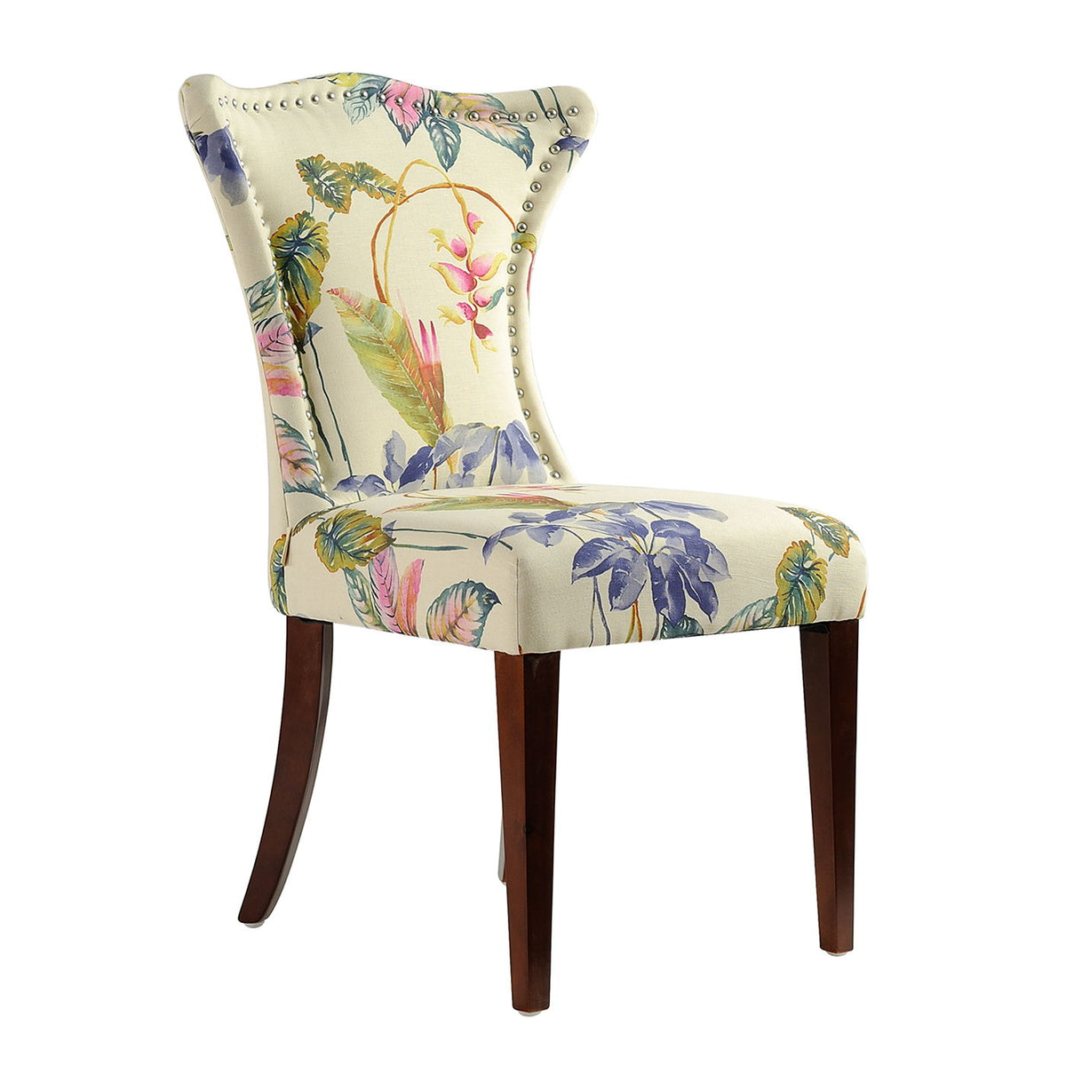 Off-White Floral Upholstered Armless Accent Chair with hardwood frame and nailhead trim on Tampa Home & Garden Store