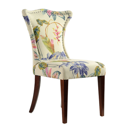 Off-White Floral Upholstered Armless Accent Chair with hardwood frame and nailhead trim on Tampa Home & Garden Store