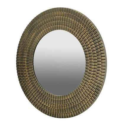 Round gold and black woven-textured wooden accent mirror 29.5 in by HouseOfZazla on Tampa Home & Garden Store
