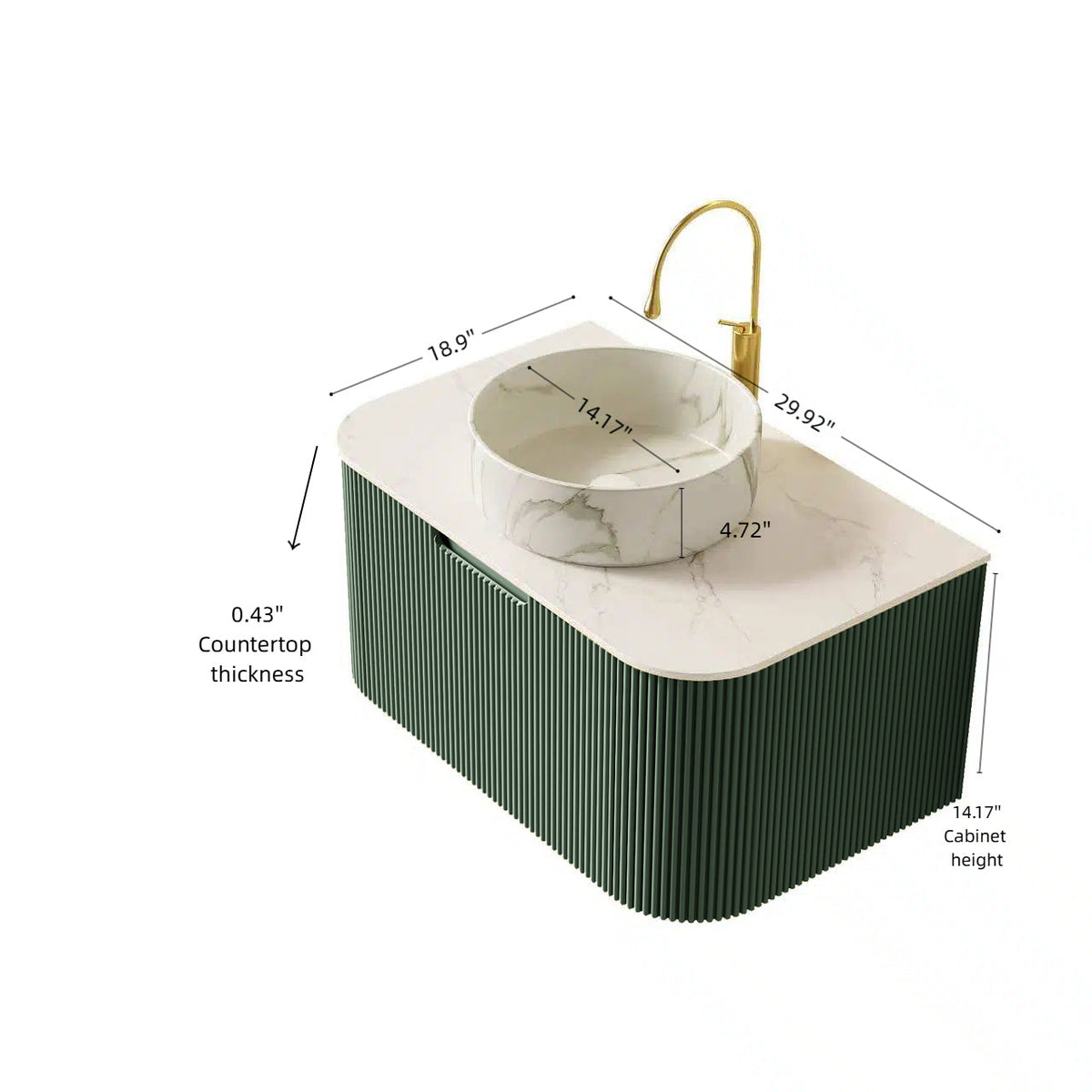 Modern bath vanity with ceramic basin by HouseOfZazla, white marble countertop green cabinet on Tampa Home & Garden Store