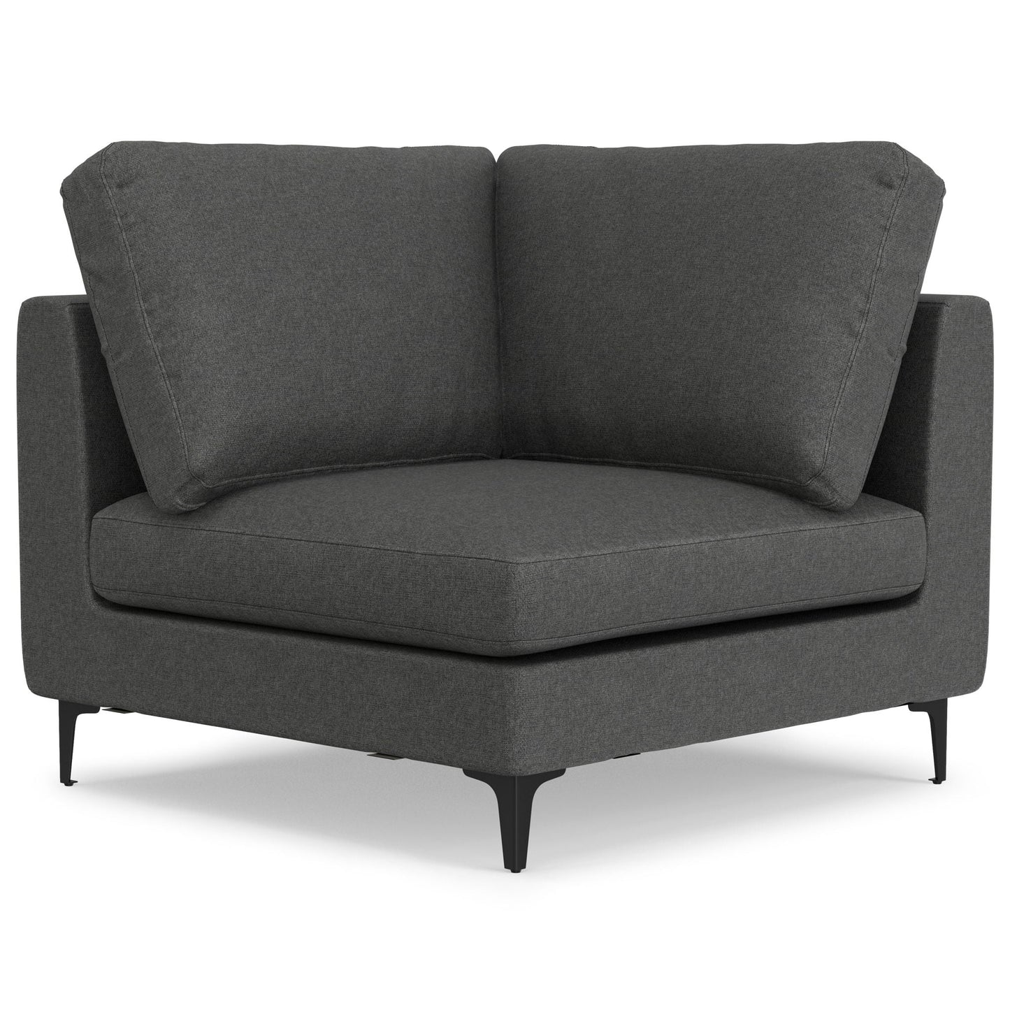 Ava mid-century corner stationary sofa in dark gray fabric with slim black legs on Tampa Home & Garden Store