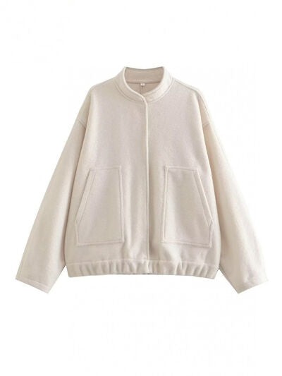 Autumn casual full-size drop-shoulder Stevvex jacket with buttoned front and pockets on Tampa Home & Garden Store