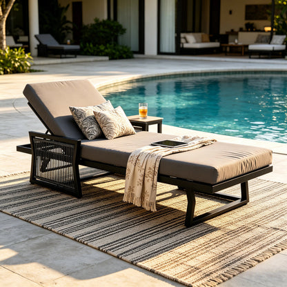 Black Iron Outdoor Chaise with Mixed Rope