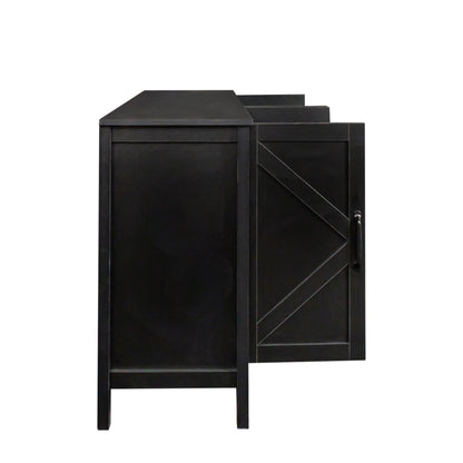 Cabinet with 4 doors and 4 open shelves black sideboard with diagonal panel accents on Tampa Home & Garden Store