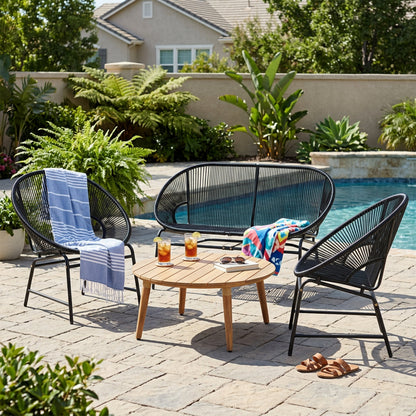 Nusa Outdoor Patio 4 Piece Chat Set with Table