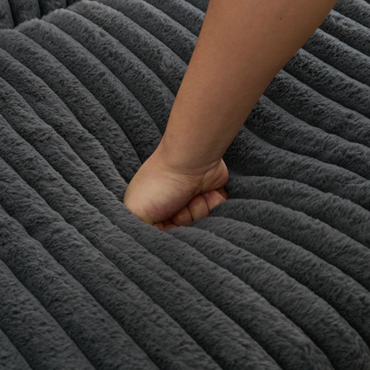 Oversized Corduroy Chaise Lounge with Ottoman in Dark Gray corduroy upholstery closeup on Tampa Home & Garden Store