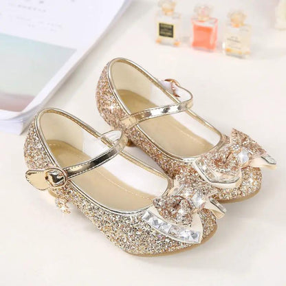 Girls Rhinestone Bow High Heel Shoes Princess
