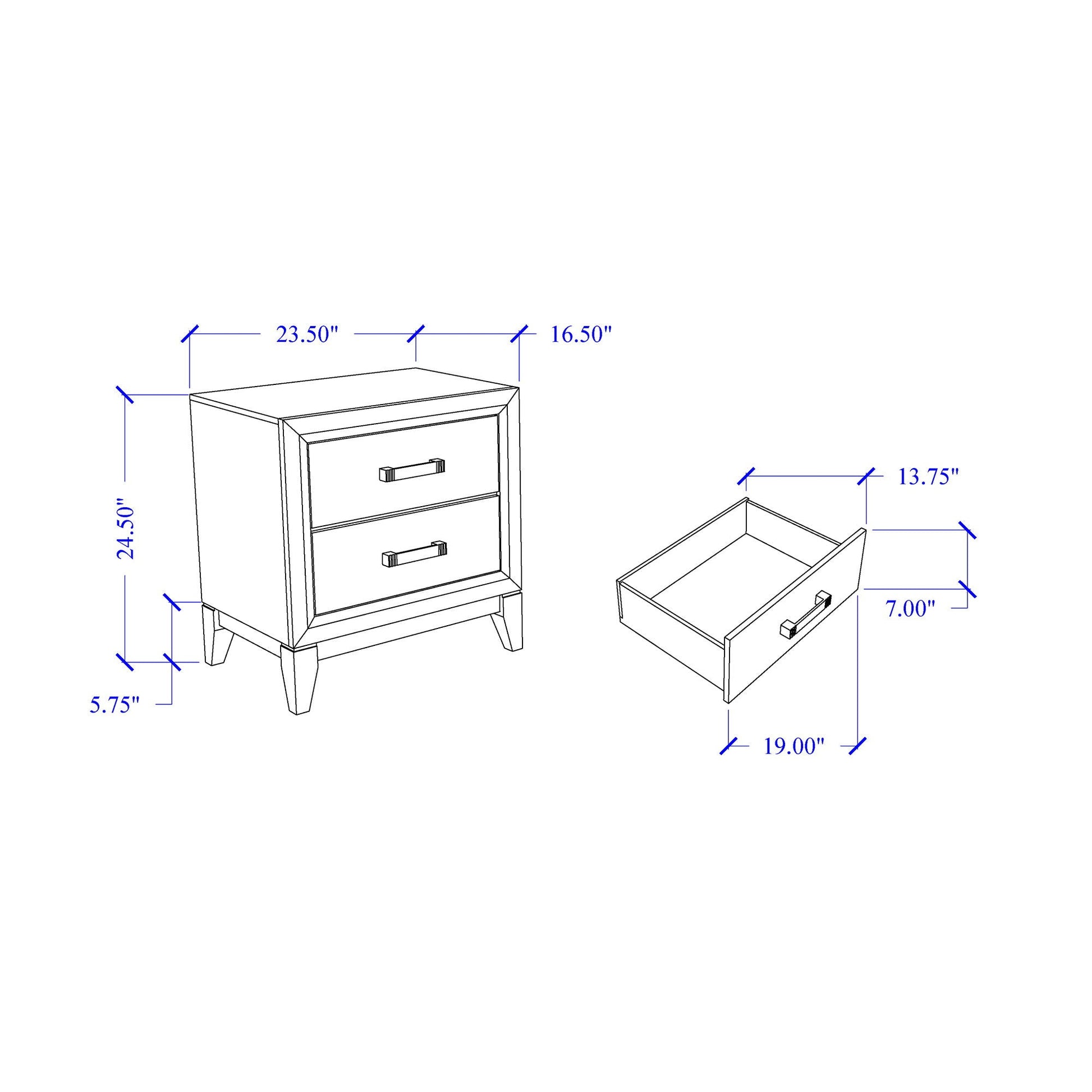 Mirage 5 Piece Bedroom Set blueprint with 3-drawer dresser and 2-drawer nightstand HouseOfZazla on Tampa Home & Garden Store