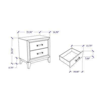 Mirage Nightstand line drawing with two drawers and modern pulls on Tampa Home & Garden Store