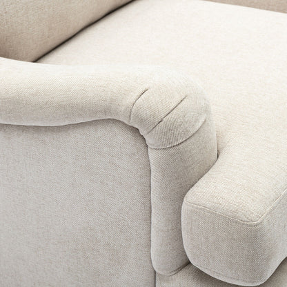 Beige stationary chair and ottoman set upholstery close-up in linen texture on Tampa Home & Garden Store