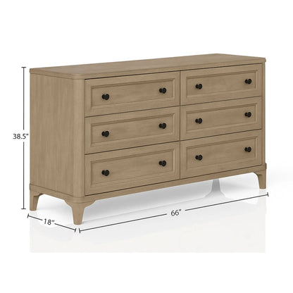 Six Drawer Dresser in Sand Wood Finish and Cedar