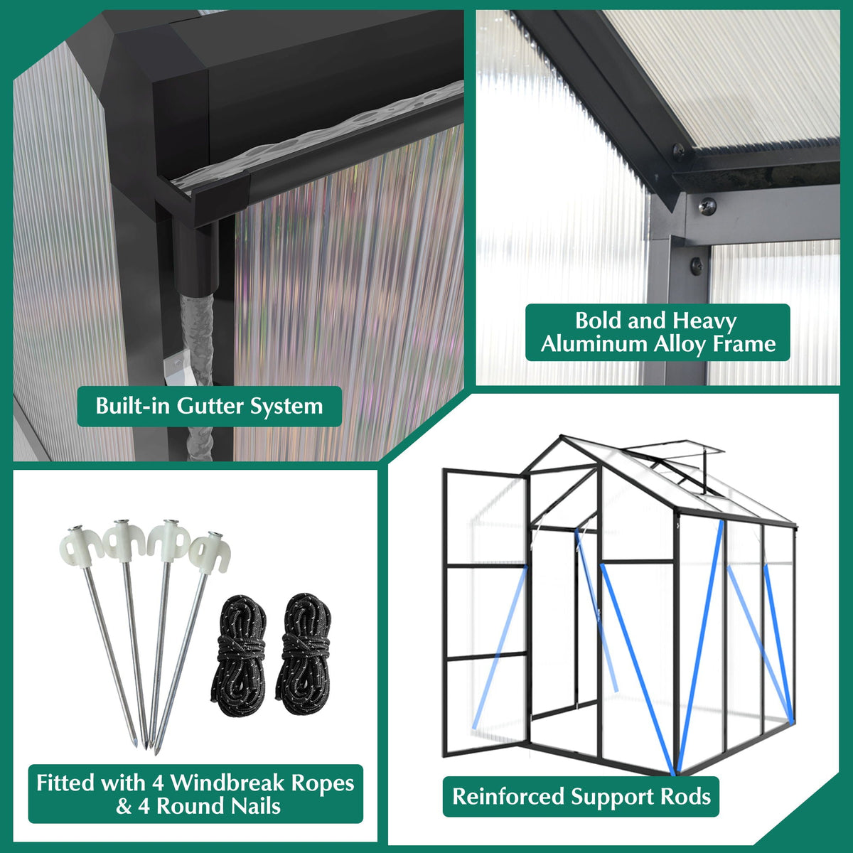HouseOfZazla windproof greenhouse with raised base, black aluminum frame and polycarbonate panels on Tampa Home & Garden Store