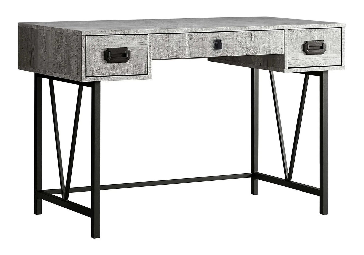 Writing desk with three drawers in gray finish and angled metal legs Unique Piece Furniture on Tampa Home & Garden Store
