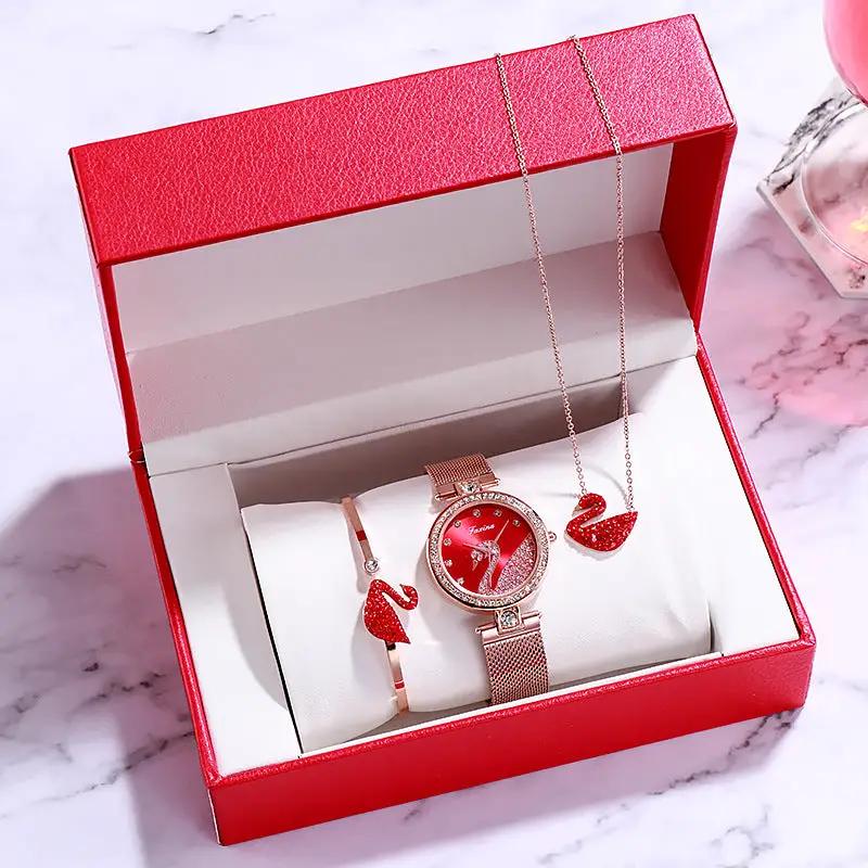 Rose-gold watch with red heart pendant necklace and bracelet gift-box by FLIPSTYLEZLLC on Tampa Home & Garden Store