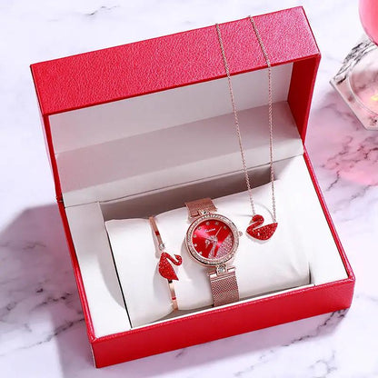 Rose-gold watch with red heart pendant necklace and bracelet gift-box by FLIPSTYLEZLLC on Tampa Home & Garden Store