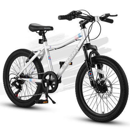 GemGear 20-inch kids mountain bike with front suspension, silver frame, 7-speed on Tampa Home & Garden Store