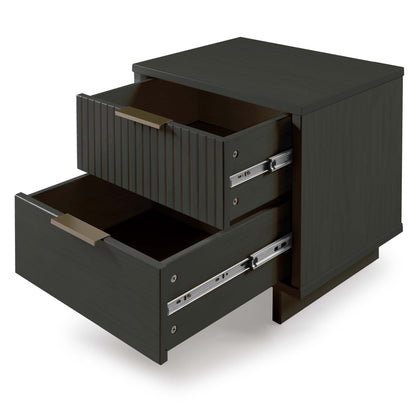 Granville nightstand with 2 drawers in dark gray solid wood, slatted front and brass accents on Tampa Home & Garden Store