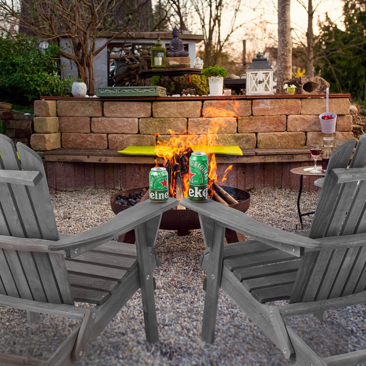 Set of Two Wooden Folding Adirondack Chairs