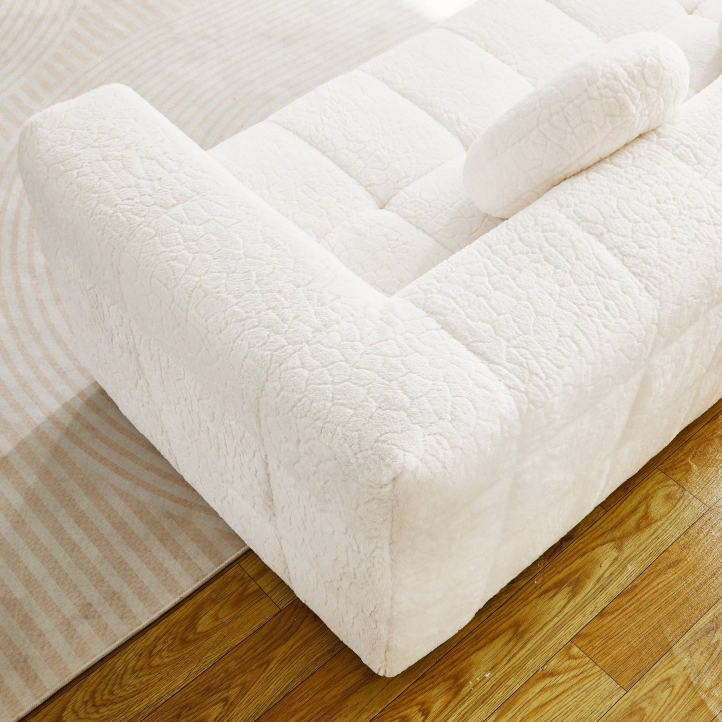 Boneless 3 Seater Sofa and Throw Pillows Beige