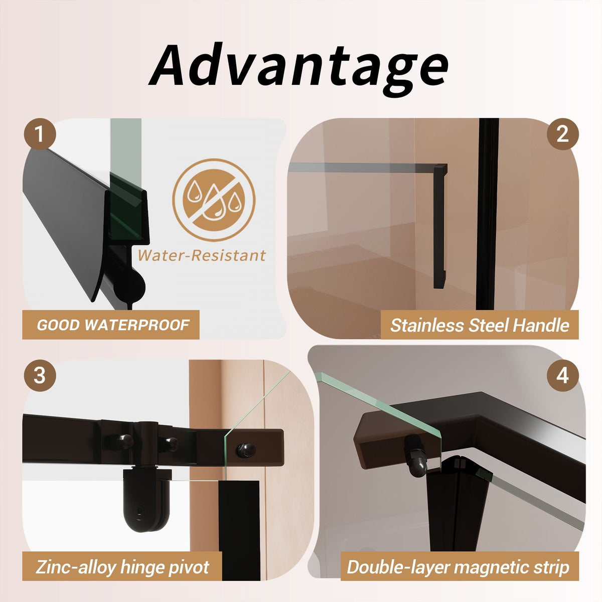 Frameless Neo Angle Shower Door tempered glass with black or pearl-silver HouseOfZazla on Tampa Home & Garden Store