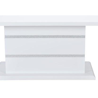 Ariya dining table with high gloss white finish and silver glitter band accents on Tampa Home & Garden Store