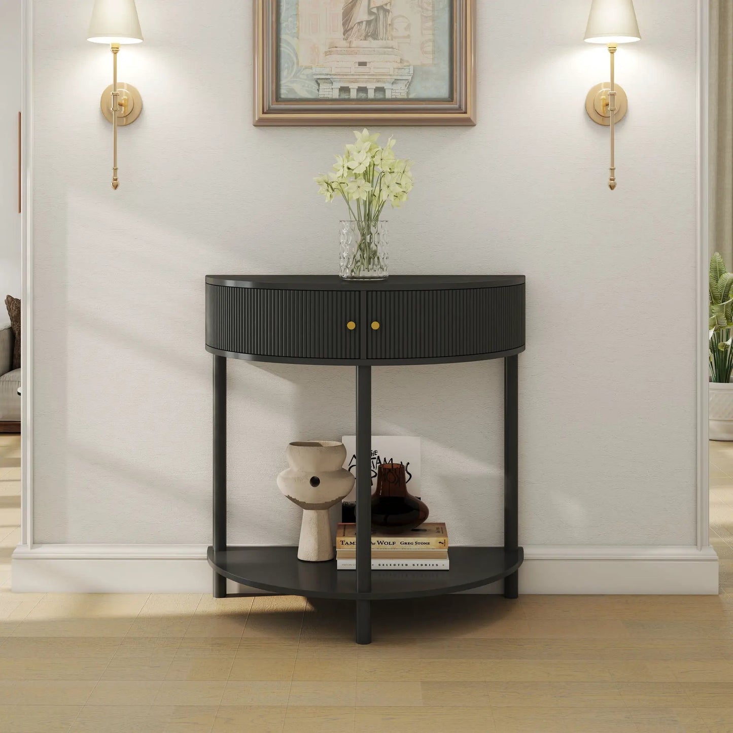 Demi Lune Console Table with 2 Storage Drawers