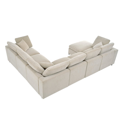 U_Style 120.8in extra large 7-seat modular sectional sofa beige fabric two-piece HouseOfZazla on Tampa Home & Garden Store