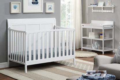 Shailee 4-in-1 Convertible Crib by Unique Piece Furniture in white with slats in a nursery on Tampa Home & Garden Store
