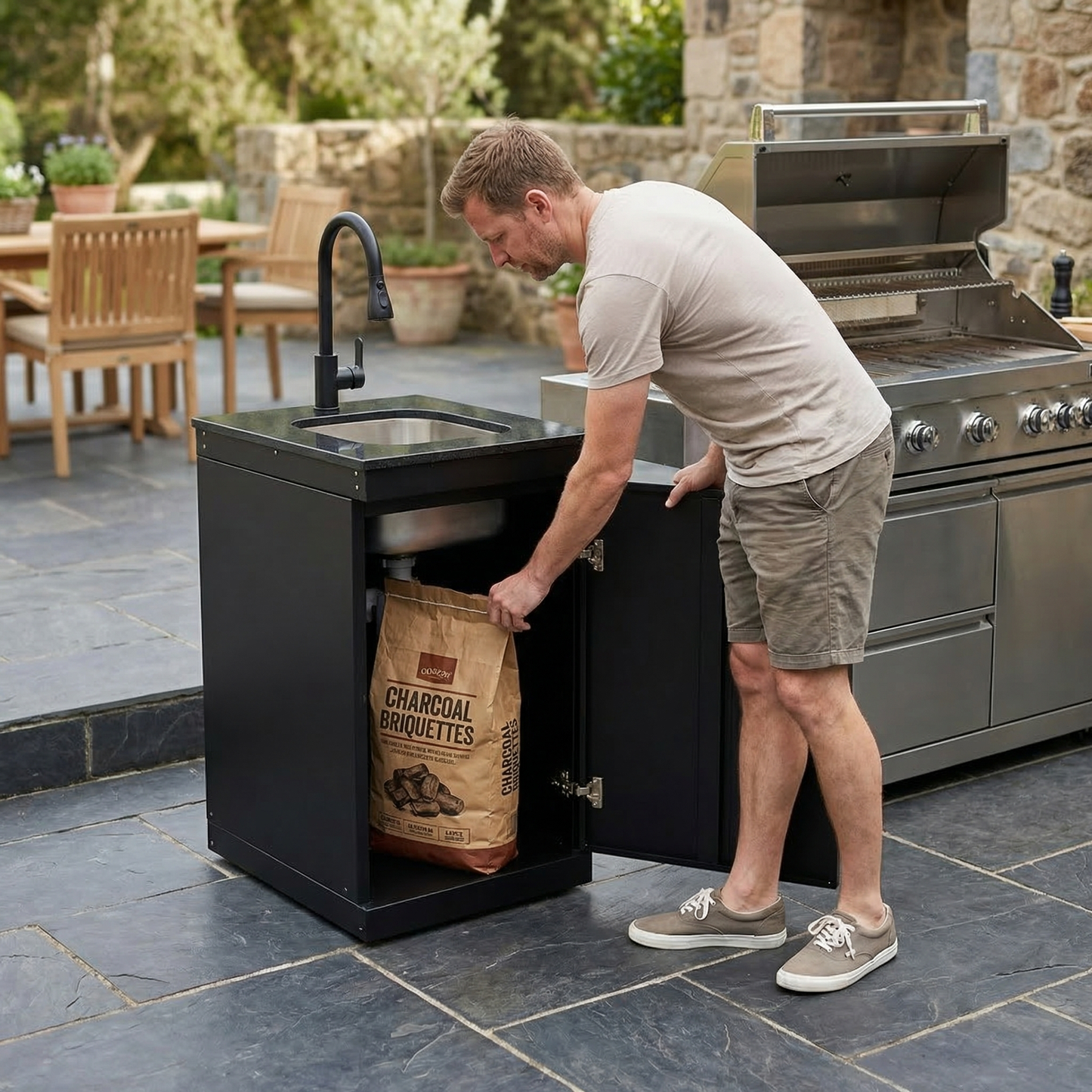 Double Door Outdoor Sink Cabinet with Steel Tap