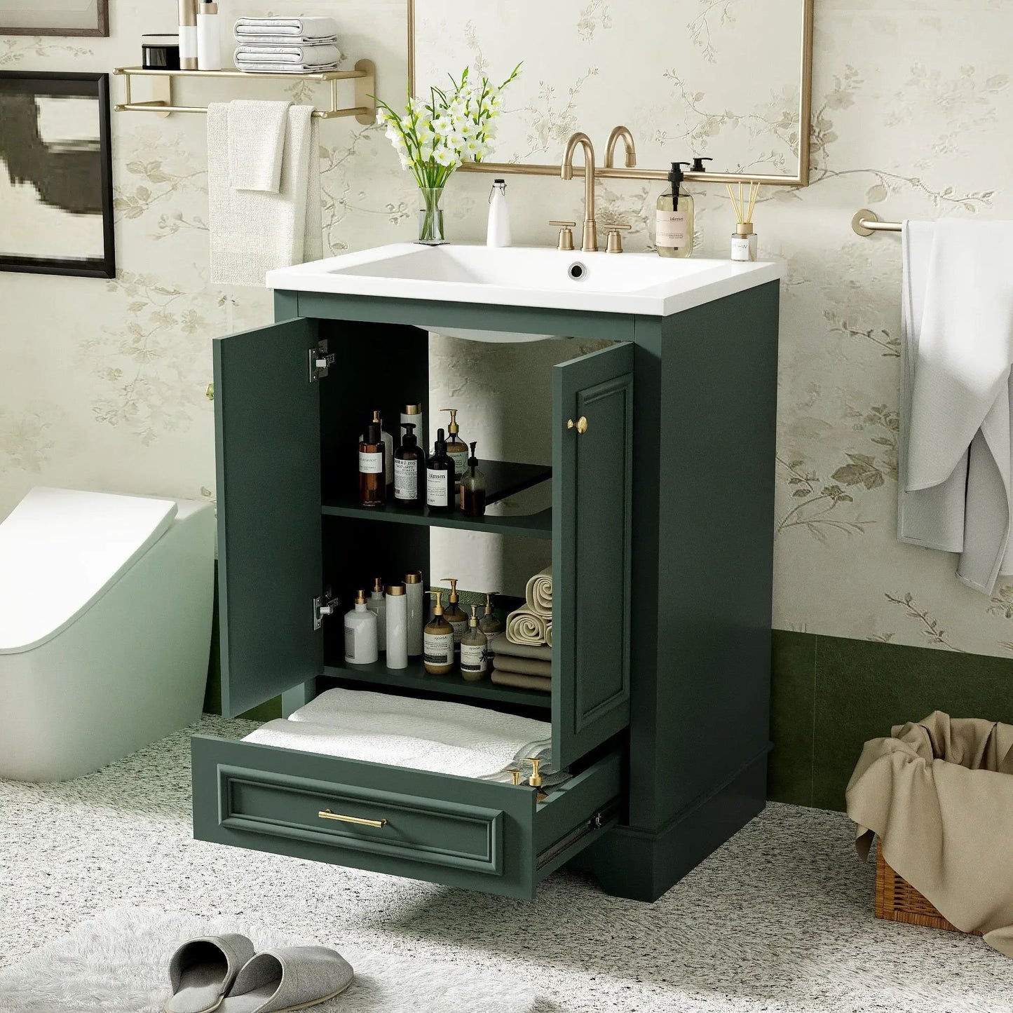 Bathroom Vanity With Ceramic Sink and Cabinet