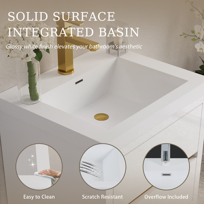 24-inch wall-mounted bathroom vanity with sink and storage cabinet, glossy white, HouseOfZazla on Tampa Home & Garden Store