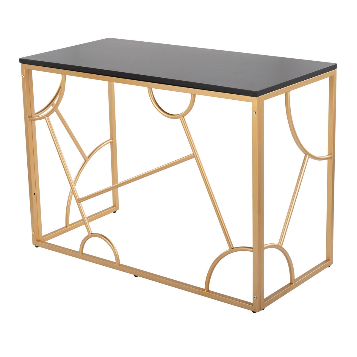 Contemporary writing desk with black top and gold-tone geometric metal frame HouseOfZazla on Tampa Home & Garden Store