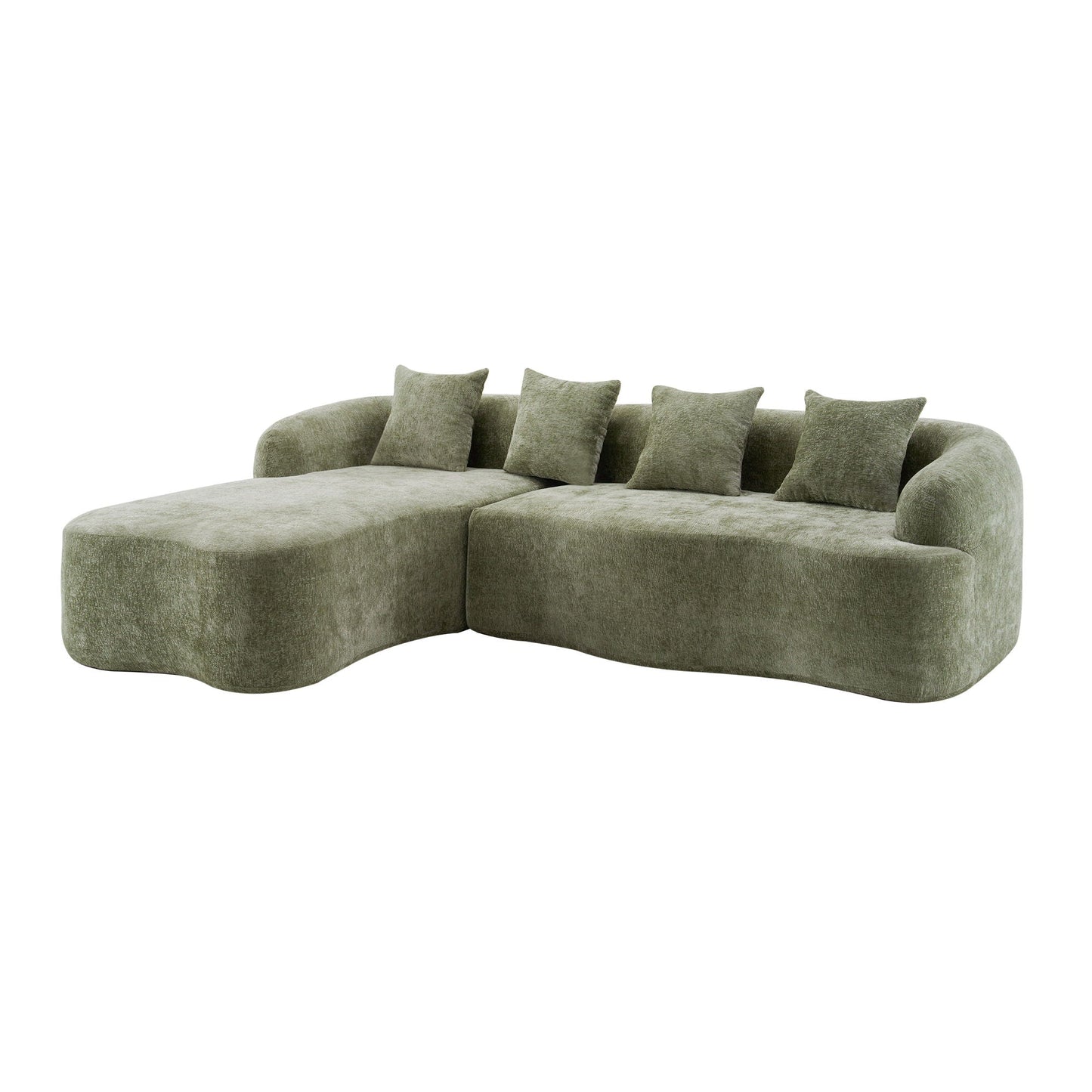 Modular L-shape sectional sofa with curved chaise in olive green textured fabric, HouseOfZazla on Tampa Home & Garden Store