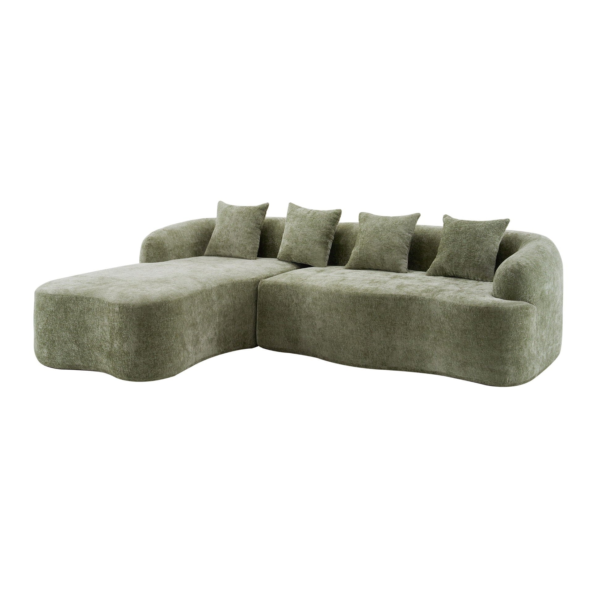Modular L-shape sectional sofa with curved chaise in olive green textured fabric, HouseOfZazla on Tampa Home & Garden Store
