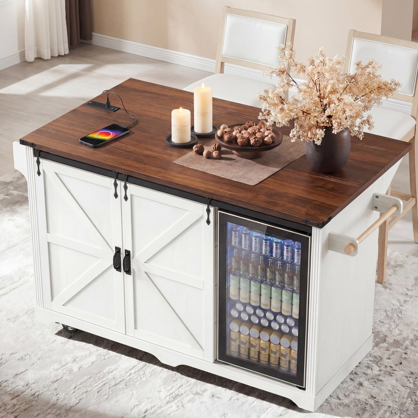 72 Inch Farmhouse Kitchen Island and Storage