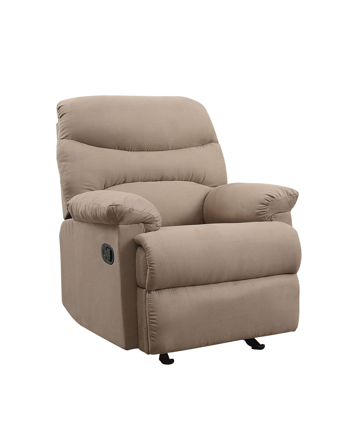 Arcadia Micro Motion Glider Recliner in beige fabric with plush cushions and side control on Tampa Home & Garden Store