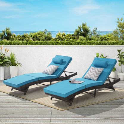 Outdoor wicker reclining chairs set of 2 with blue cushions by HouseOfZazla on Tampa Home & Garden Store