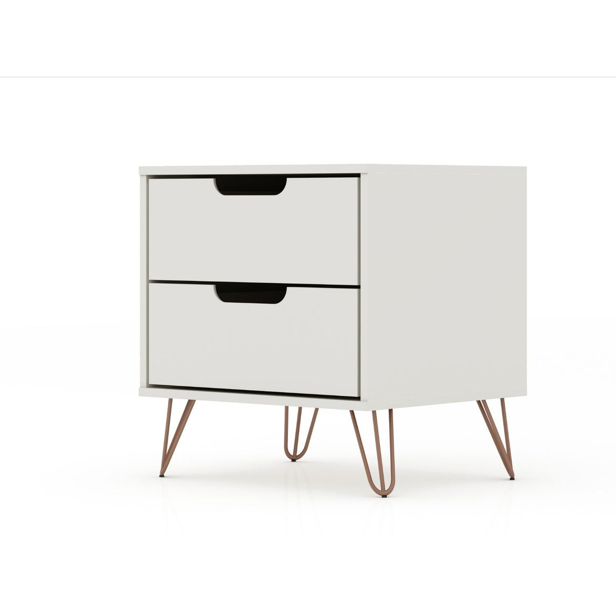 2-drawer accent nightstand with copper splayed legs in light gray by HouseOfZazla on Tampa Home & Garden Store