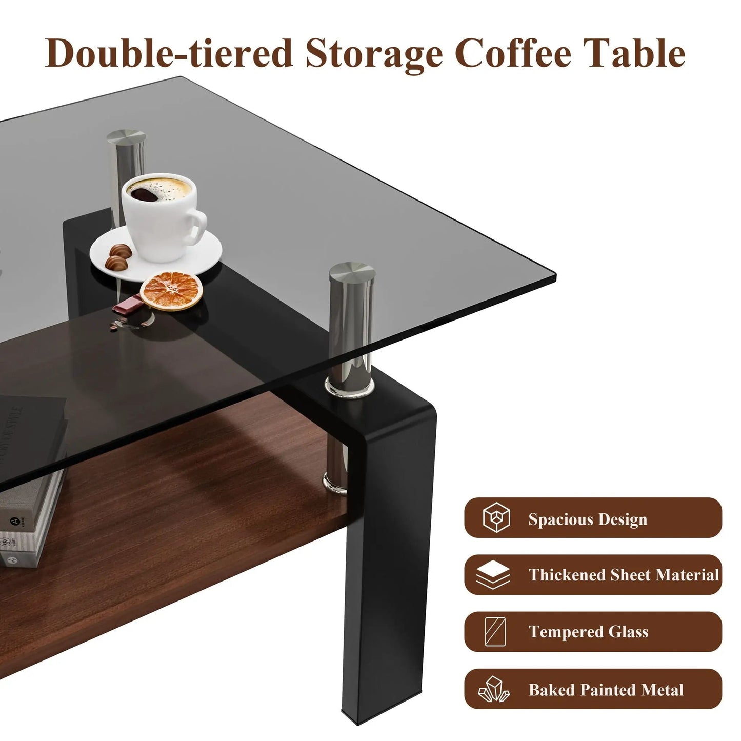 Rectangular Coffee Table With Tempered Glass Top
