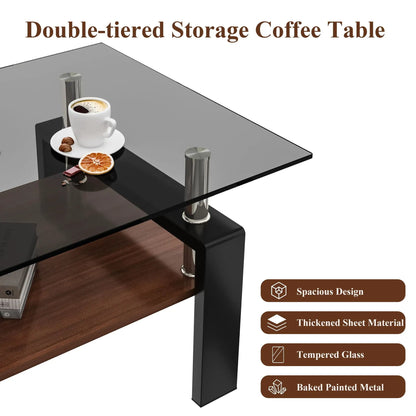 Rectangular Coffee Table With Tempered Glass Top