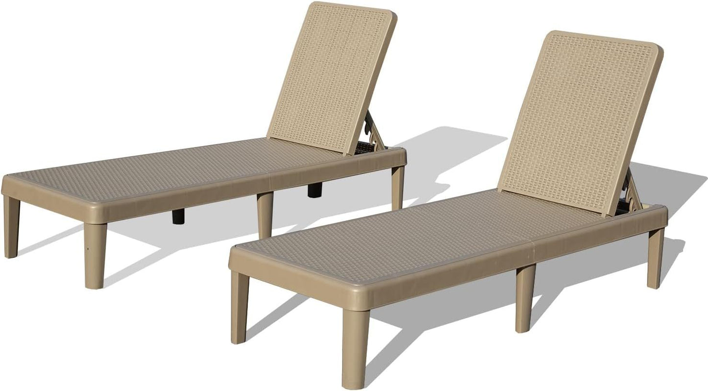 Pool lounge chairs set of 2 by HouseOfZazla with adjustable backrests in tan resin wicker on Tampa Home & Garden Store