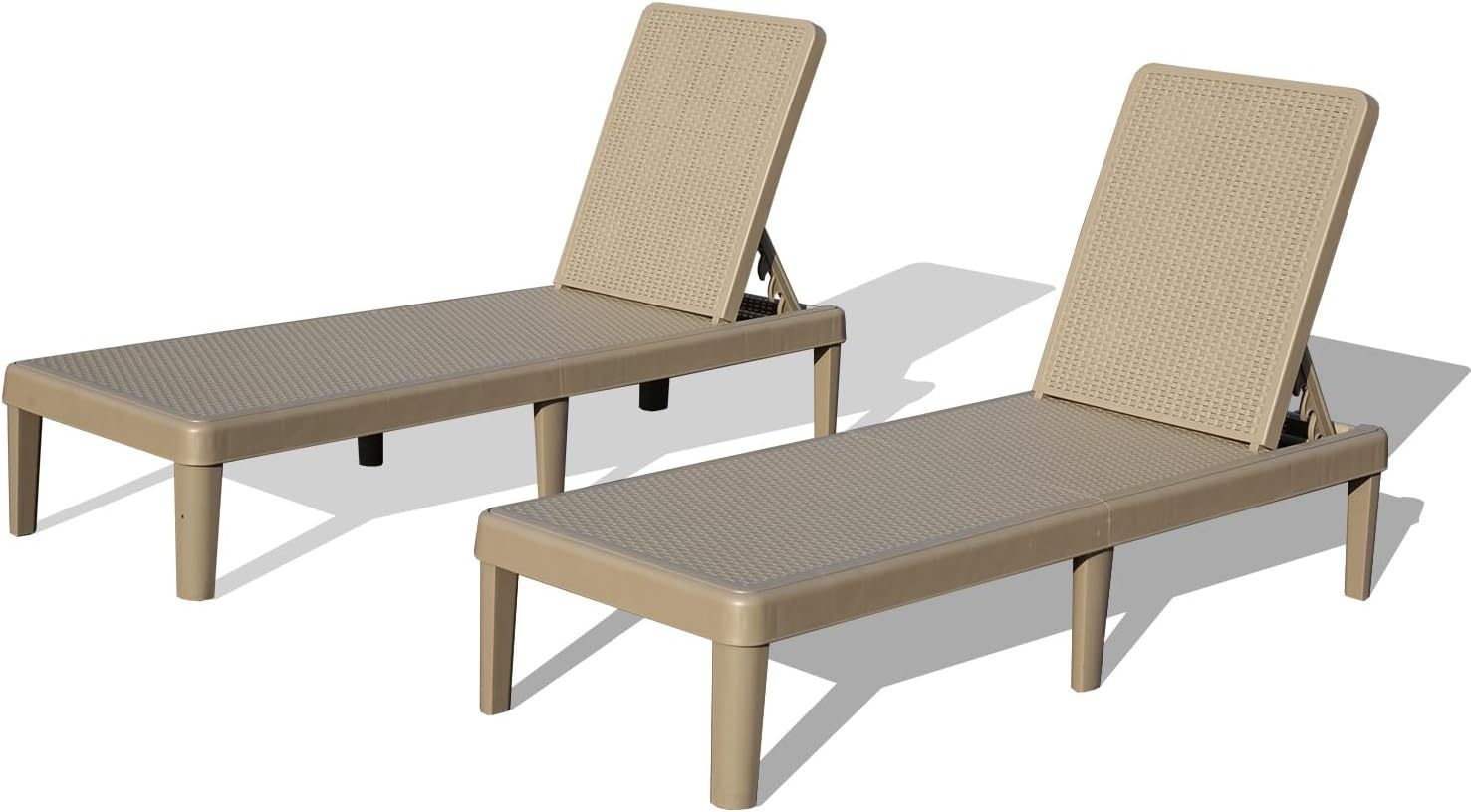 Pool lounge chairs set of 2 by HouseOfZazla with adjustable backrests in tan resin wicker on Tampa Home & Garden Store